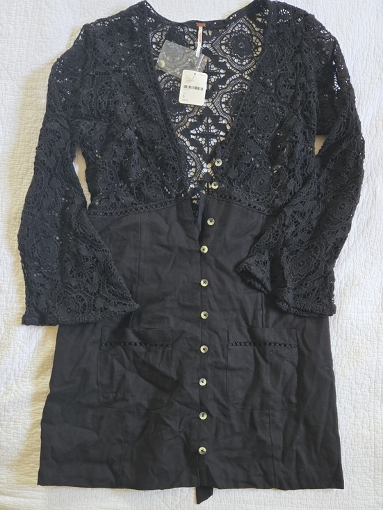 Free People Dresses & Skirts - Vintage Free People Black Lace-Top Mini Dress